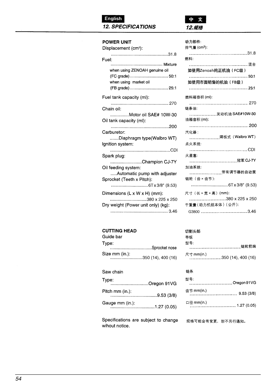 Zenoah G3300E manual 