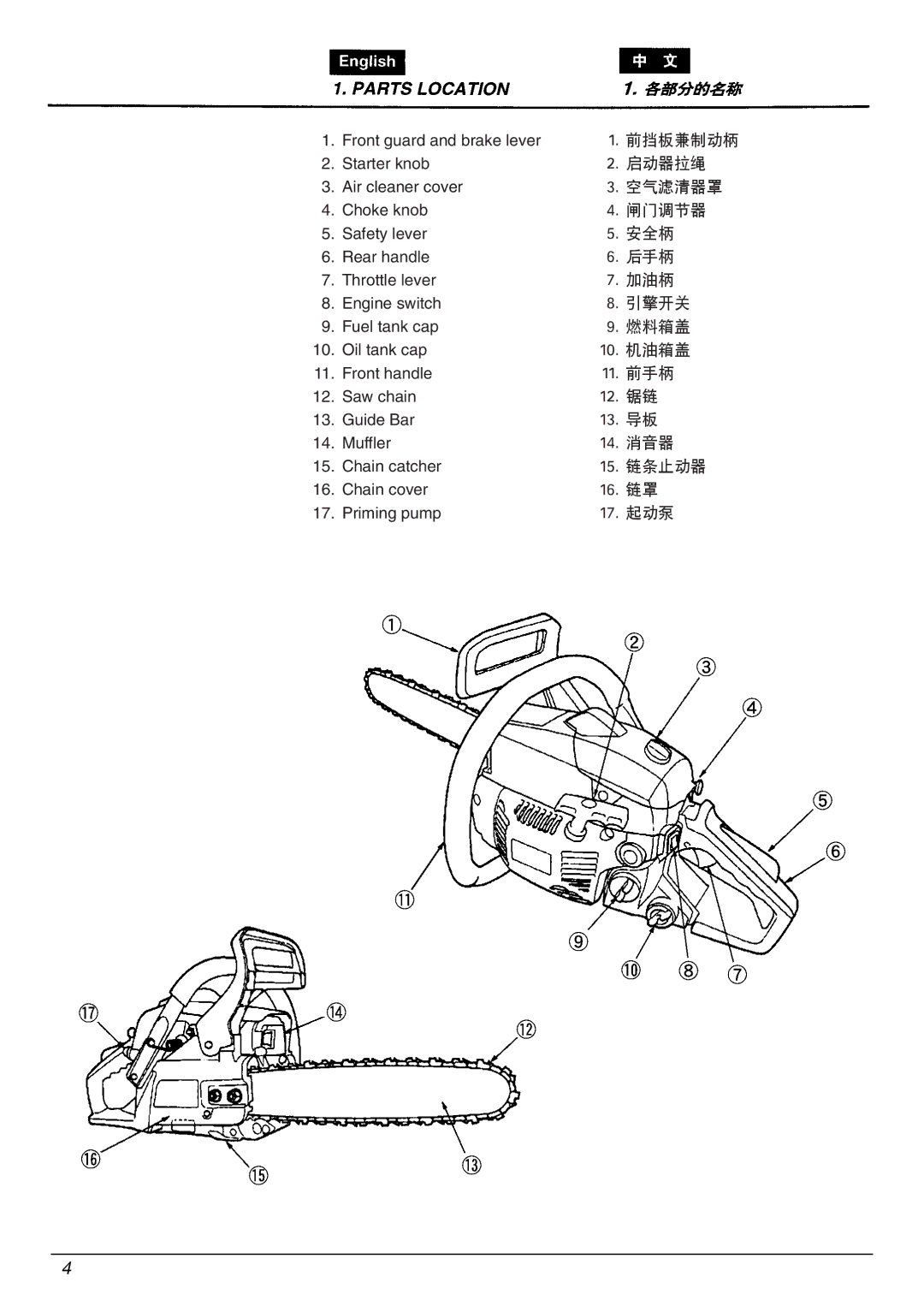 Zenoah G3400 manual 前挡板兼制动柄 