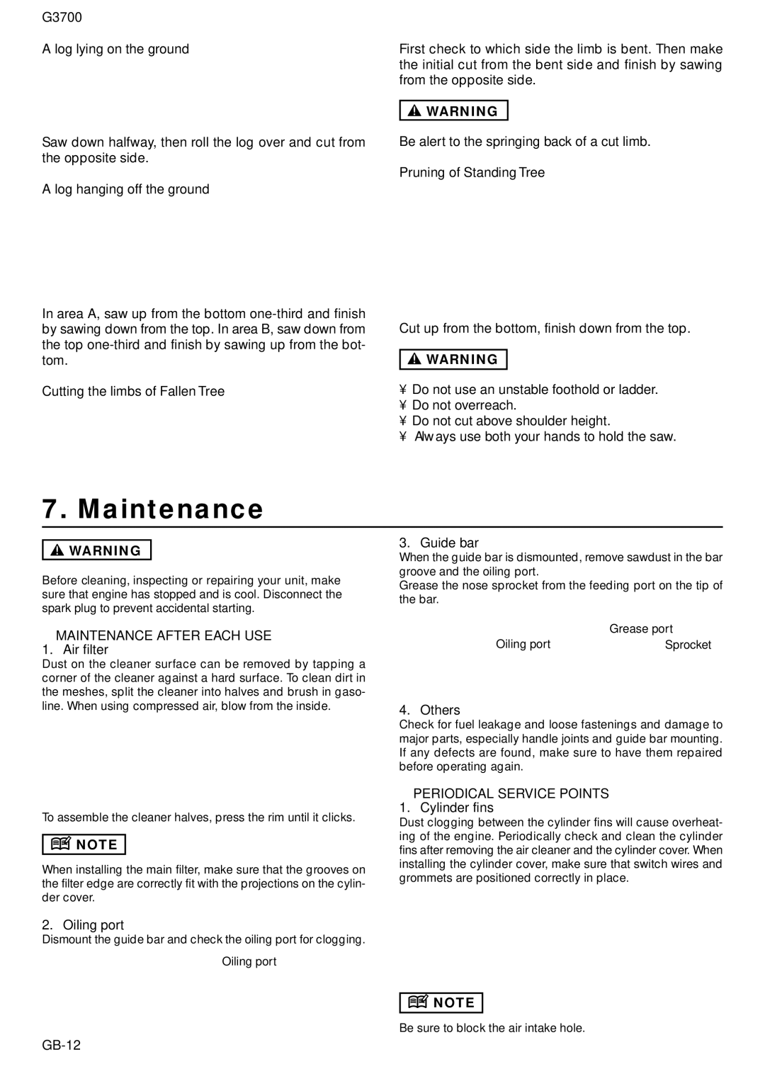 Zenoah G3700 owner manual Maintenance After Each USE, Periodical Service Points 