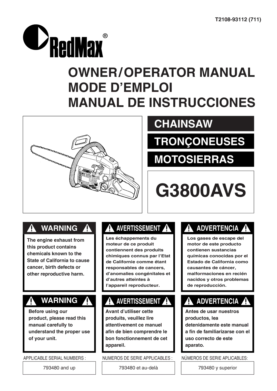 Zenoah G3800AVS manual 