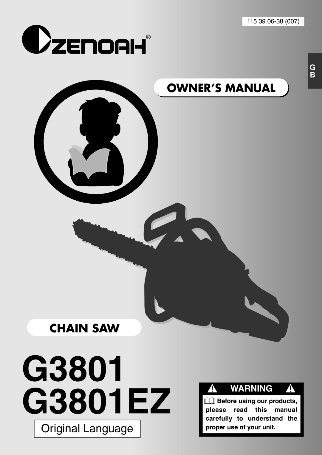 Zenoah owner manual G3801 G3801EZ, Chain Saw, Original Language, 115 