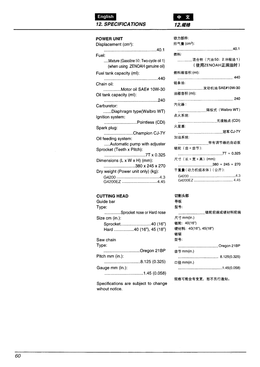 Zenoah G4200/G4200EZ manual 