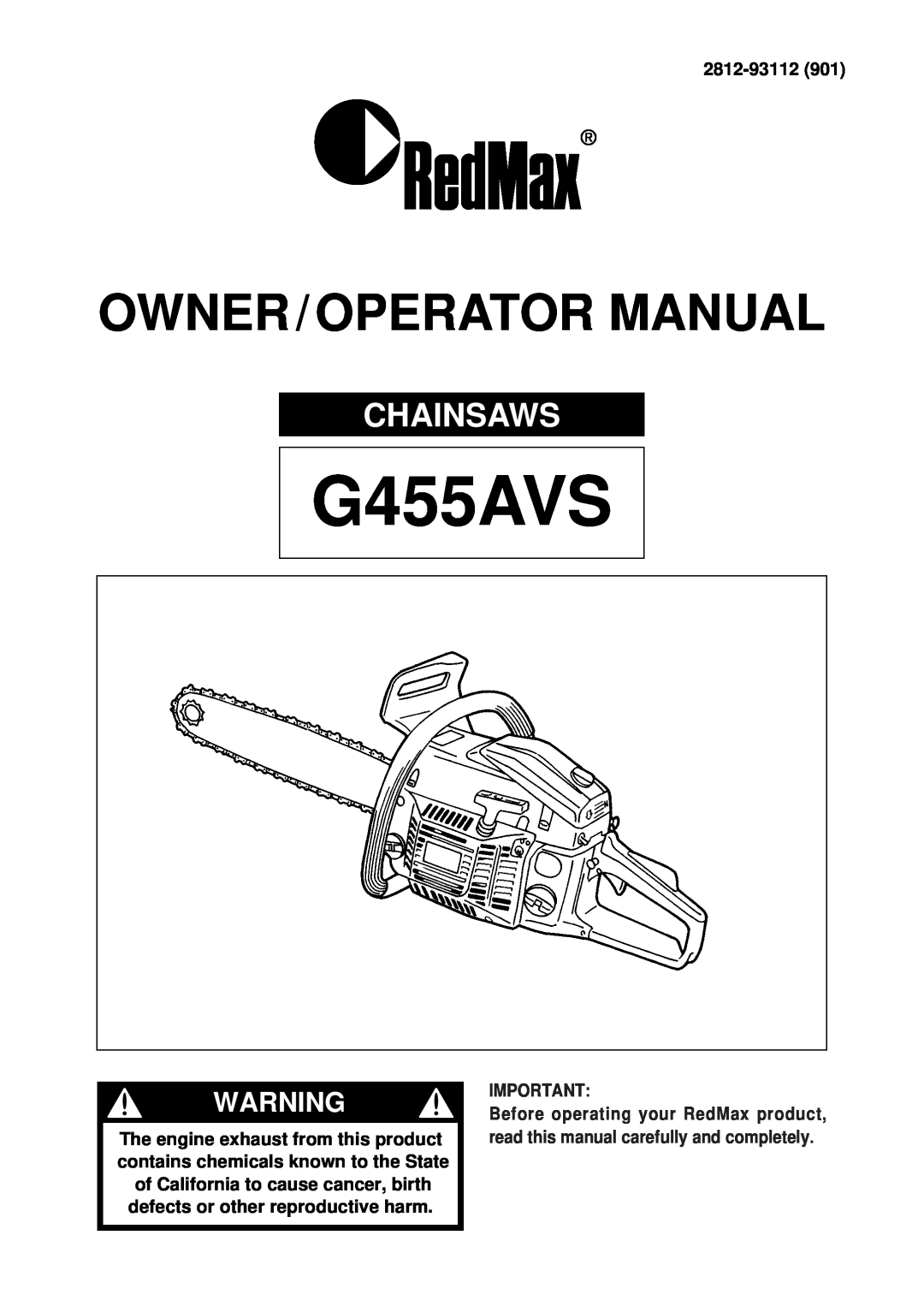 Zenoah G455AVS manual Chainsaws, Owner / Operator Manual, 2812-93112 