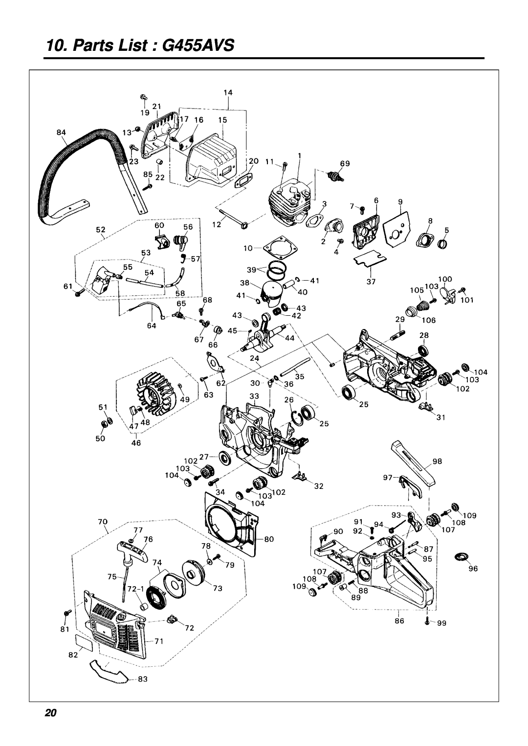Zenoah manual Parts List G455AVS 