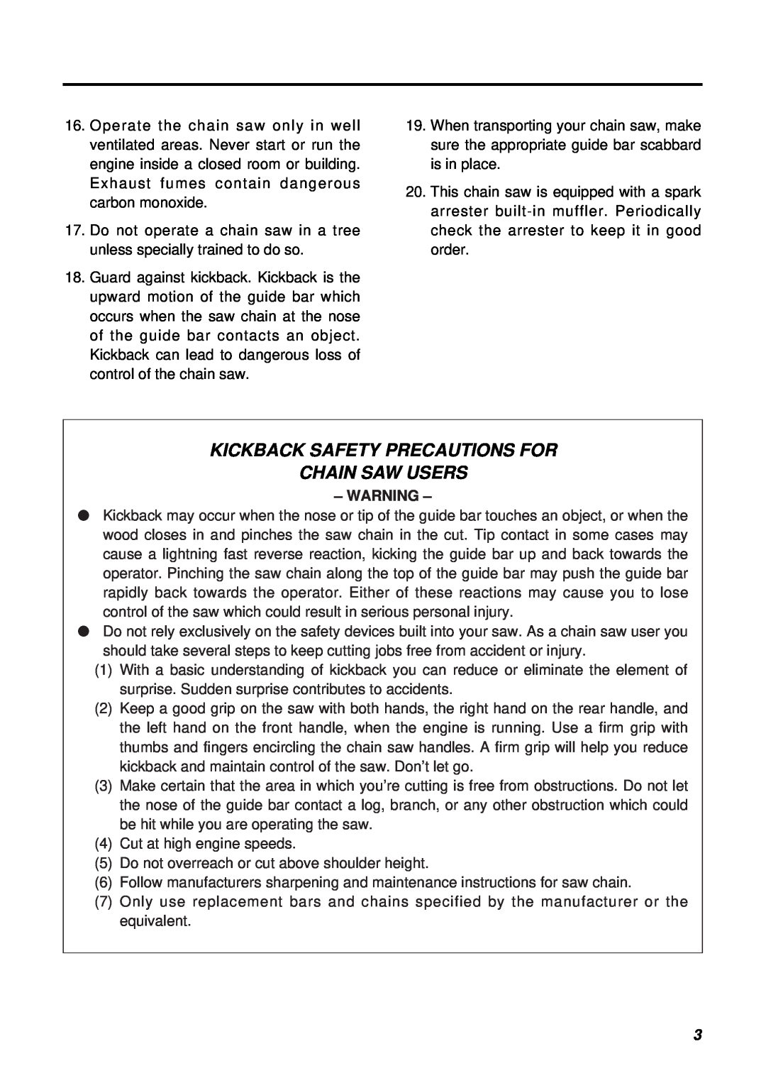 Zenoah G455AVS manual Kickback Safety Precautions For Chain Saw Users 