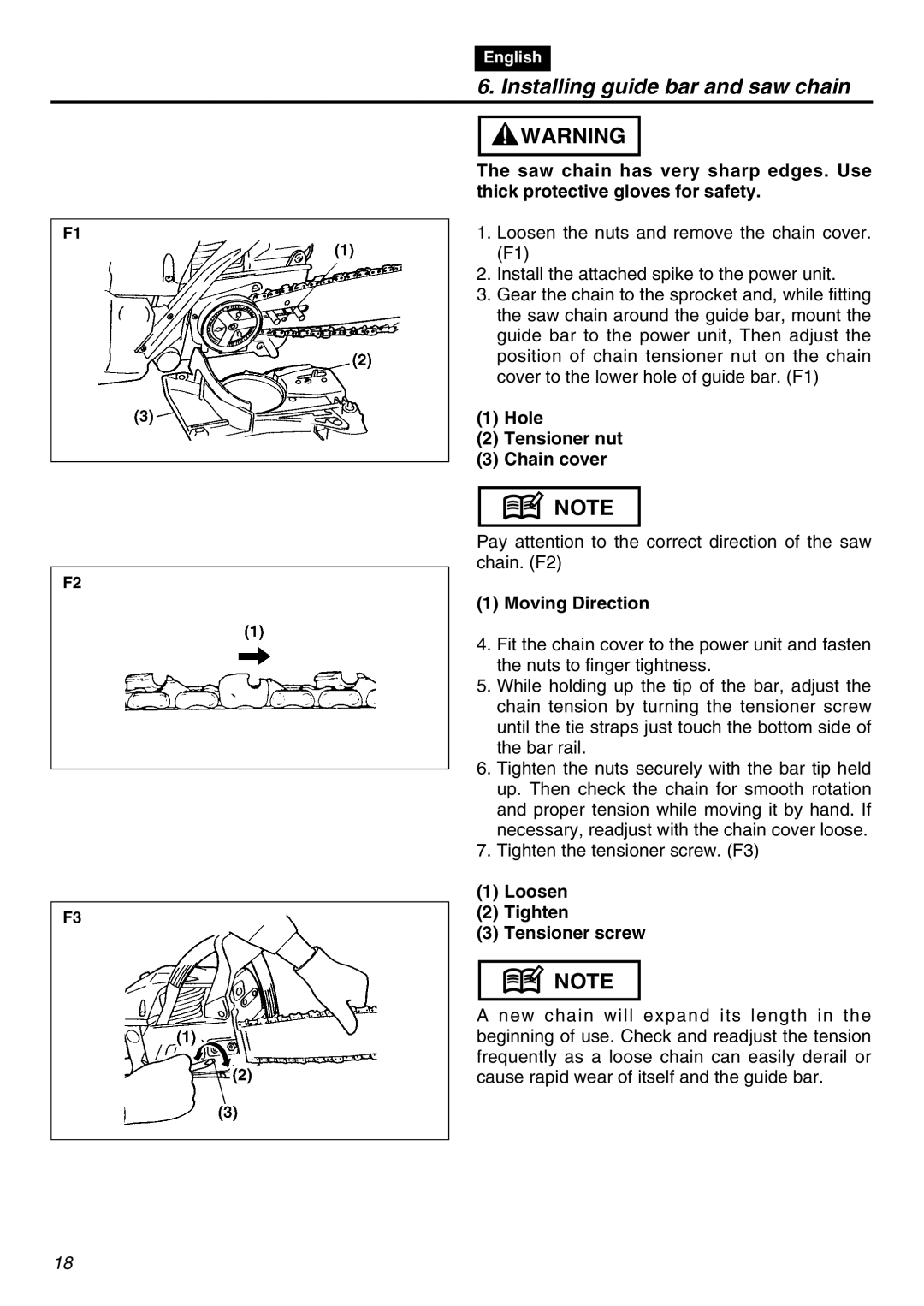 Zenoah G5000AVS manual Installing guide bar and saw chain, Moving Direction 