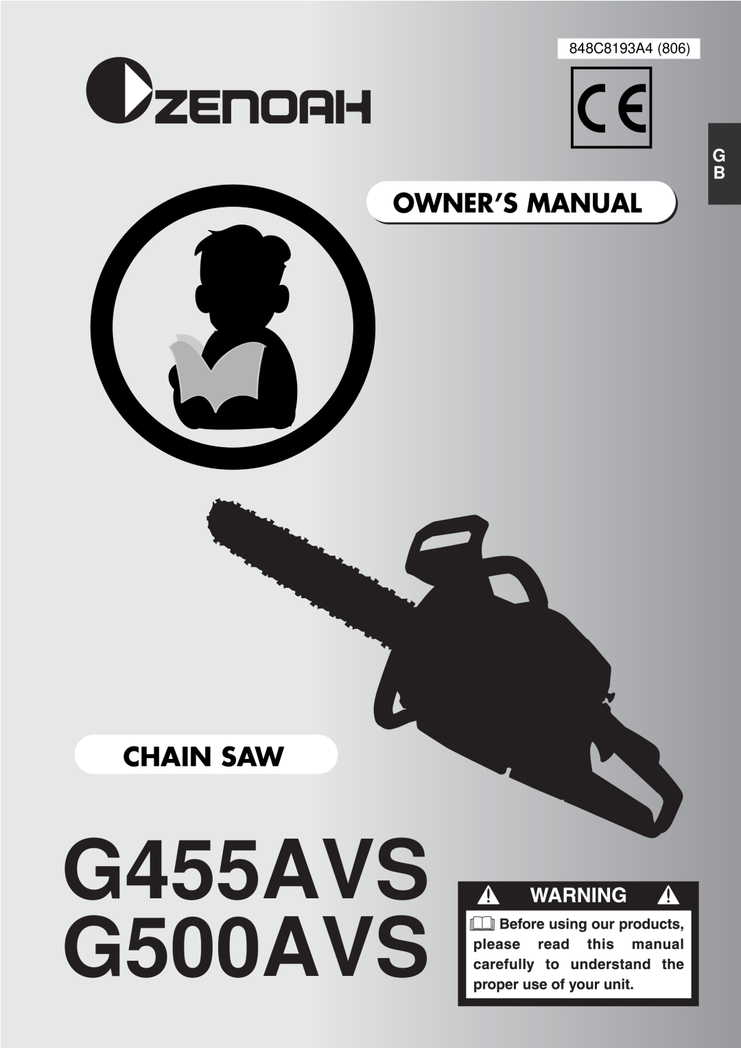 Zenoah owner manual G455AVS G500AVS, Chain Saw, 848C8193A4 