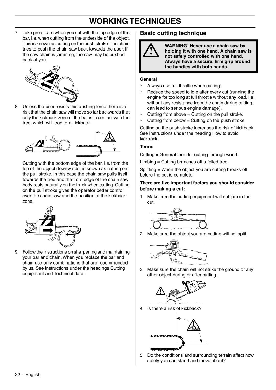 Zenoah G5300 manual Basic cutting technique, Terms 