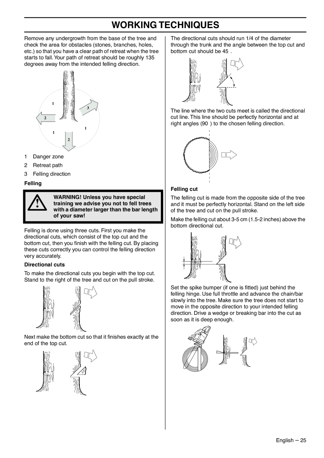 Zenoah G5300 manual Directional cuts, Felling cut 