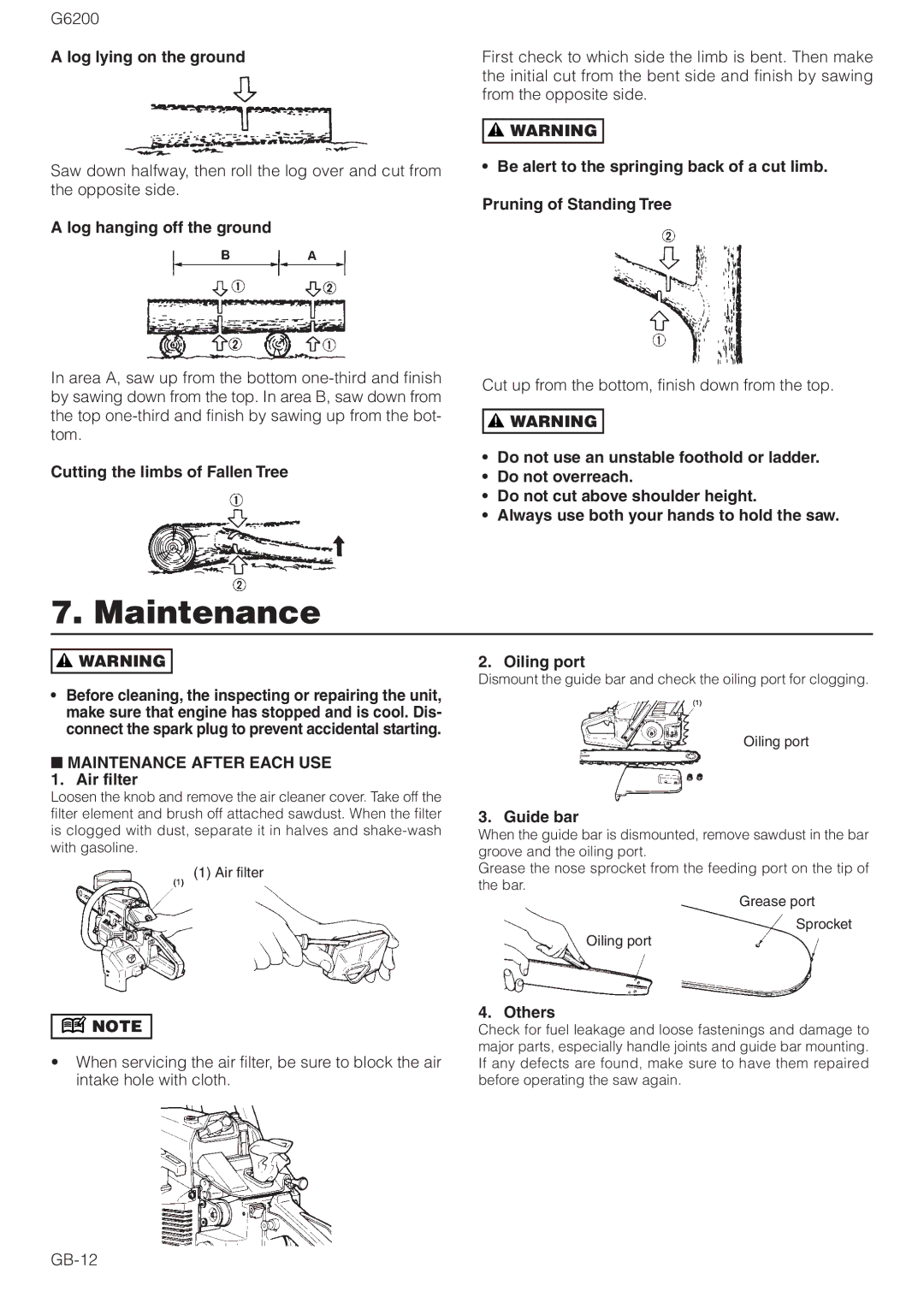 Zenoah G6200 owner manual Maintenance 