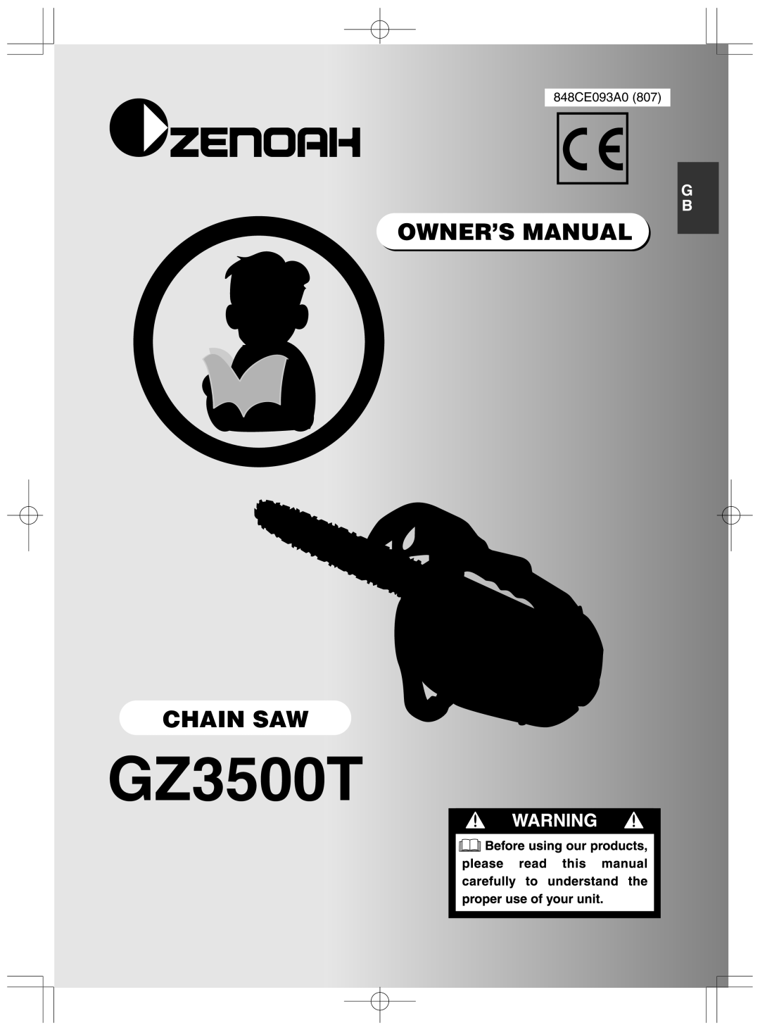 Zenoah GZ3500T owner manual Chain Saw, 848CE093A0 