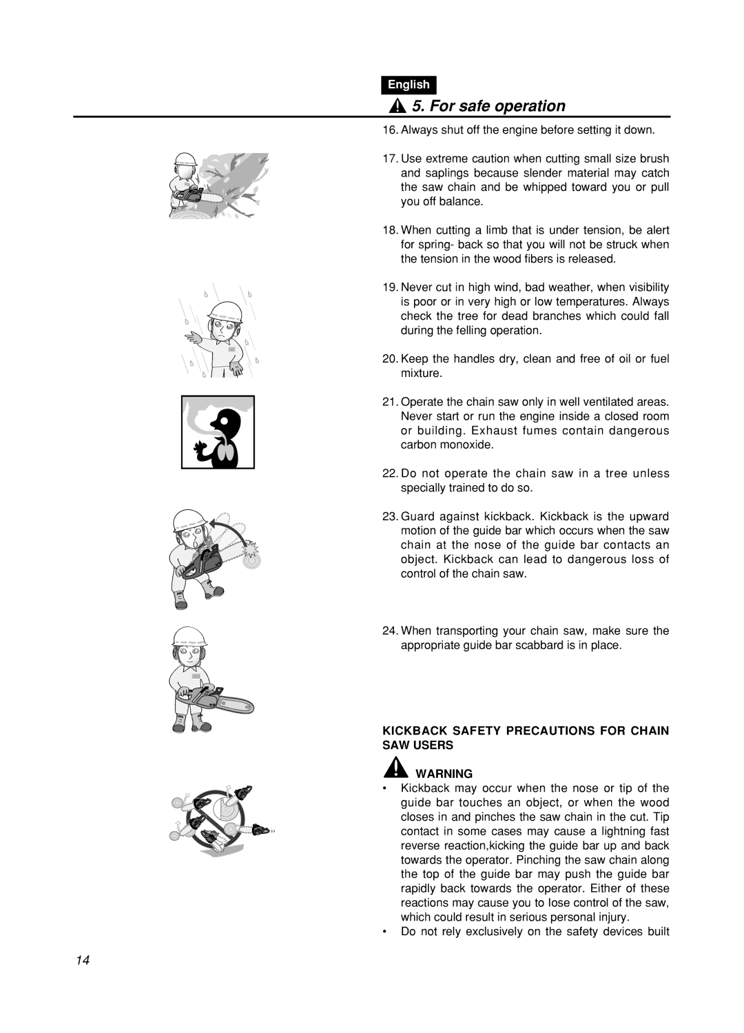 Zenoah GZ400 manual Kickback Safety Precautions for Chain SAW Users 