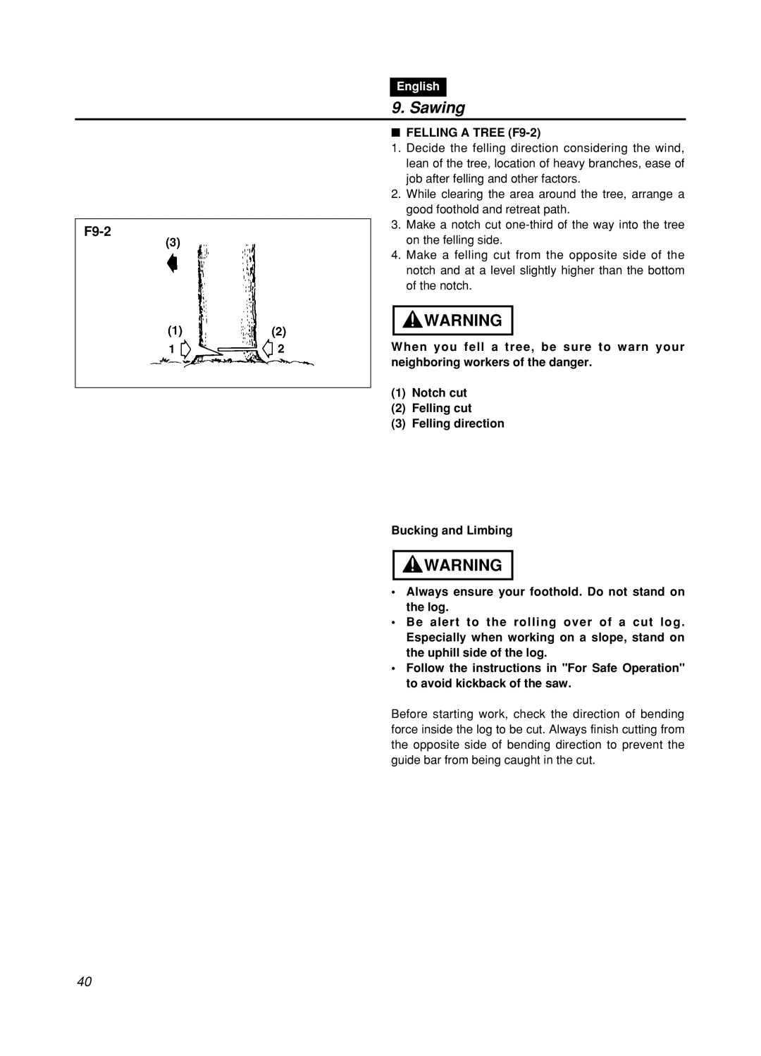 Zenoah GZ400 manual Felling a Tree F9-2 