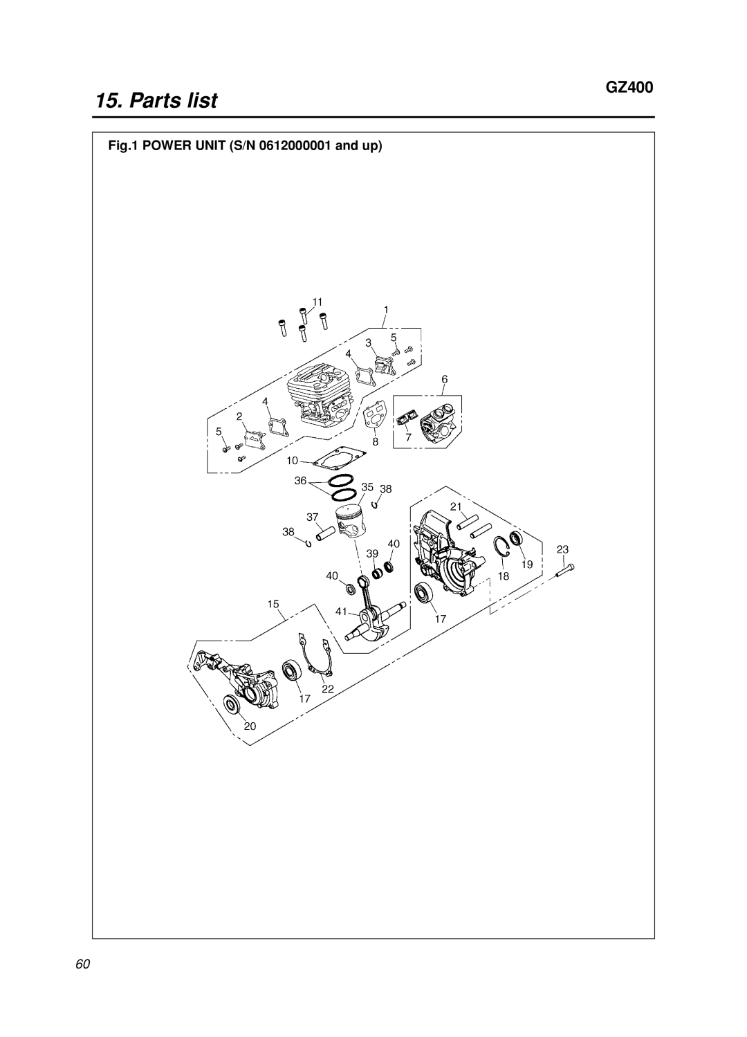 Zenoah GZ400 manual Parts list 