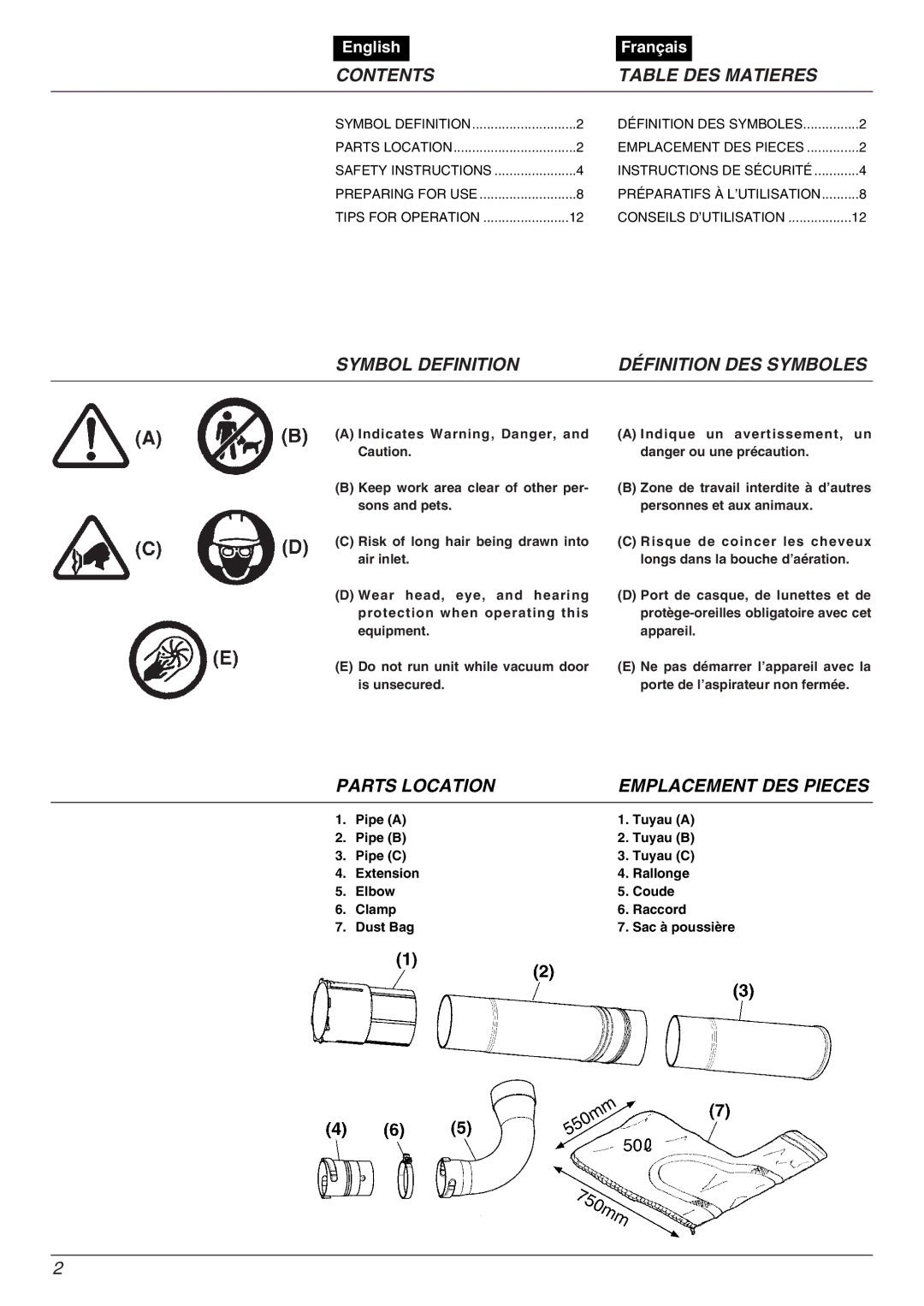 Zenoah HB2302EZ, HB2311EZ, HB2301EZ, HBZ2600 warranty Contents Table DES Matieres 