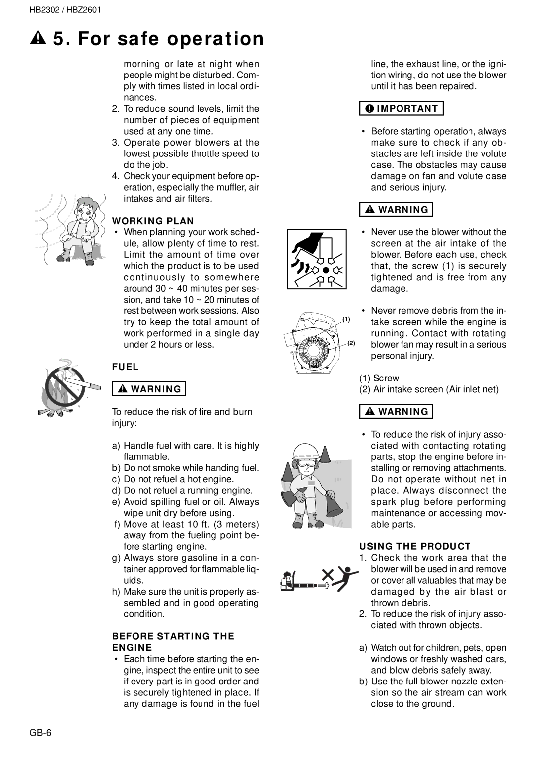 Zenoah HBZ2601, HB2302 owner manual Working Plan, Fuel, Before Starting Engine, Using the Product 