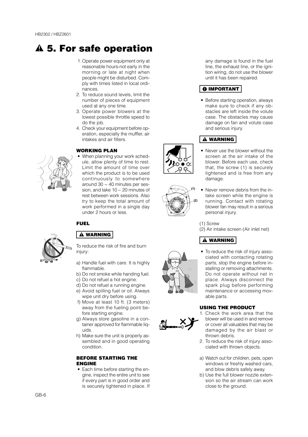 Zenoah HBZ2601 owner manual Working Plan, Fuel, Before Starting Engine, Using the Product 