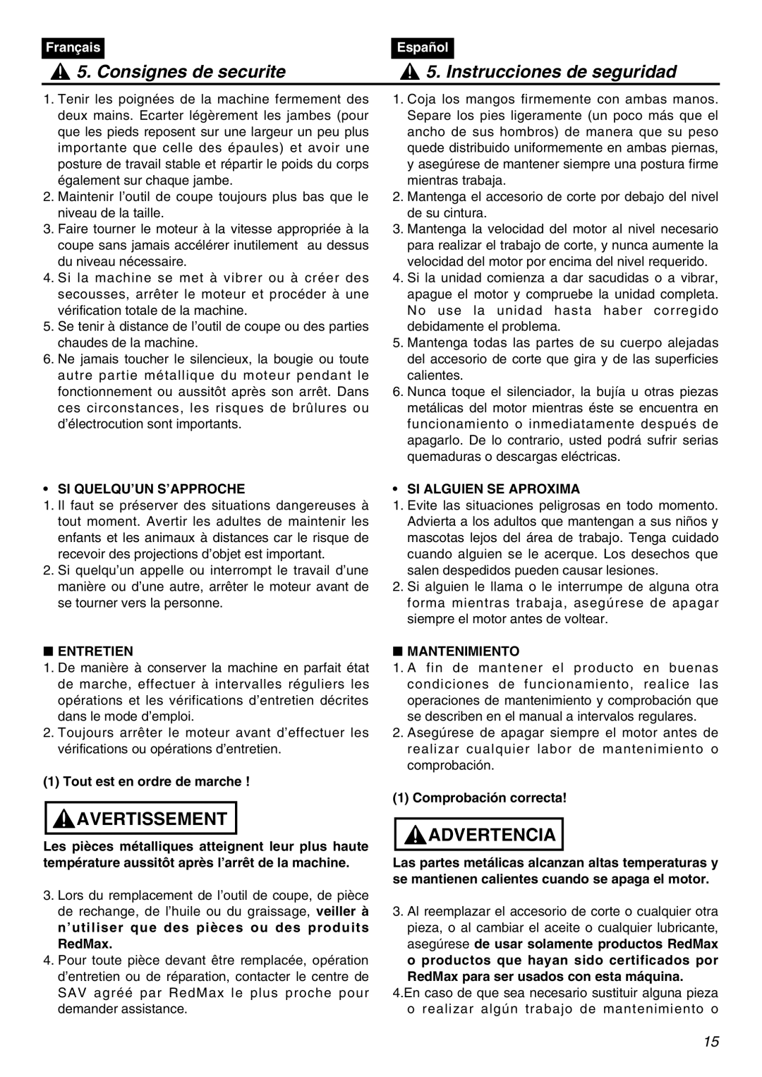 Zenoah HE250F manual Si Quelqu’Un S’Approche, Entretien, SI Alguien SE Aproxima, Mantenimiento 