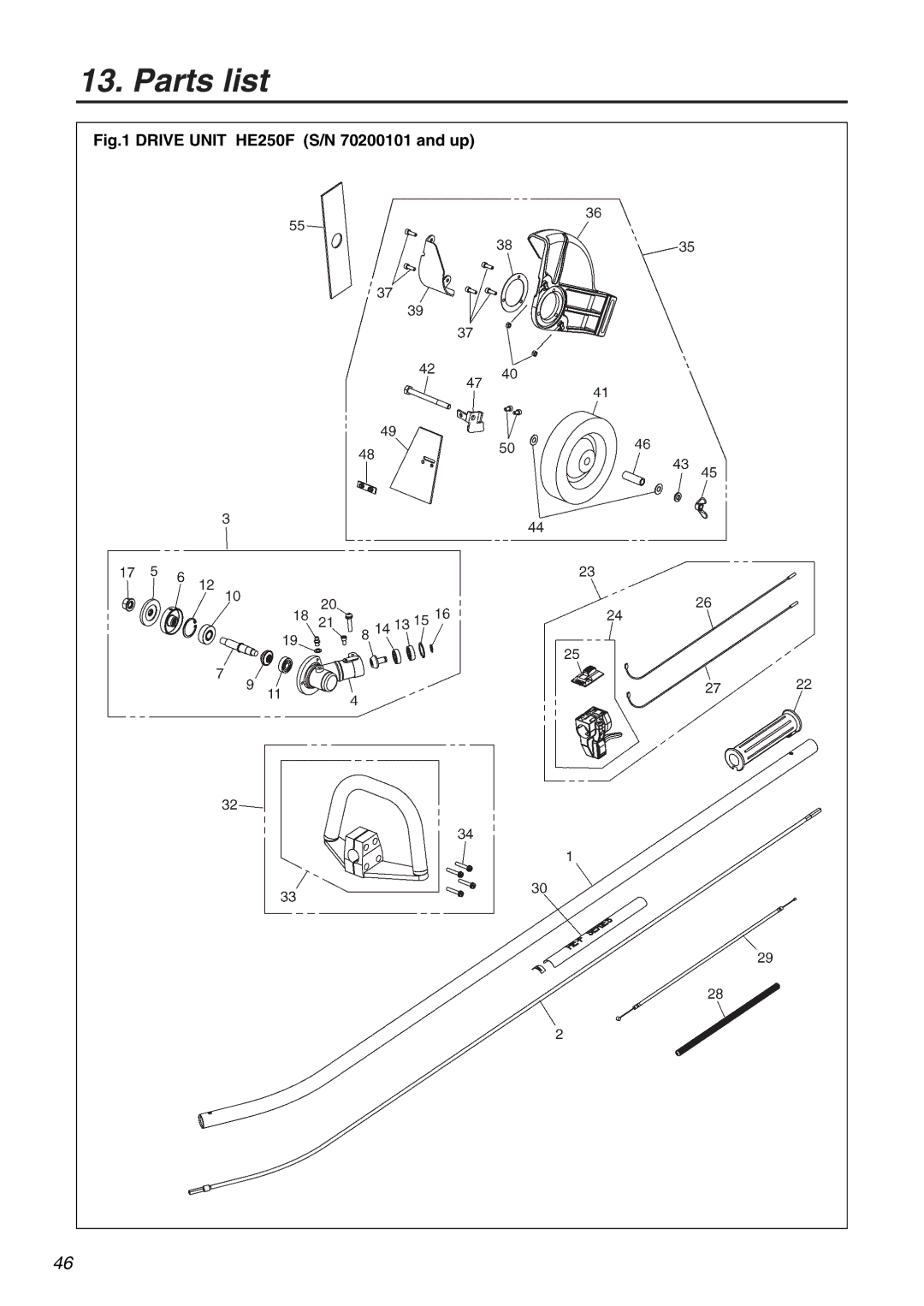 Zenoah manual Drive Unit HE250F S/N 70200101 and up 