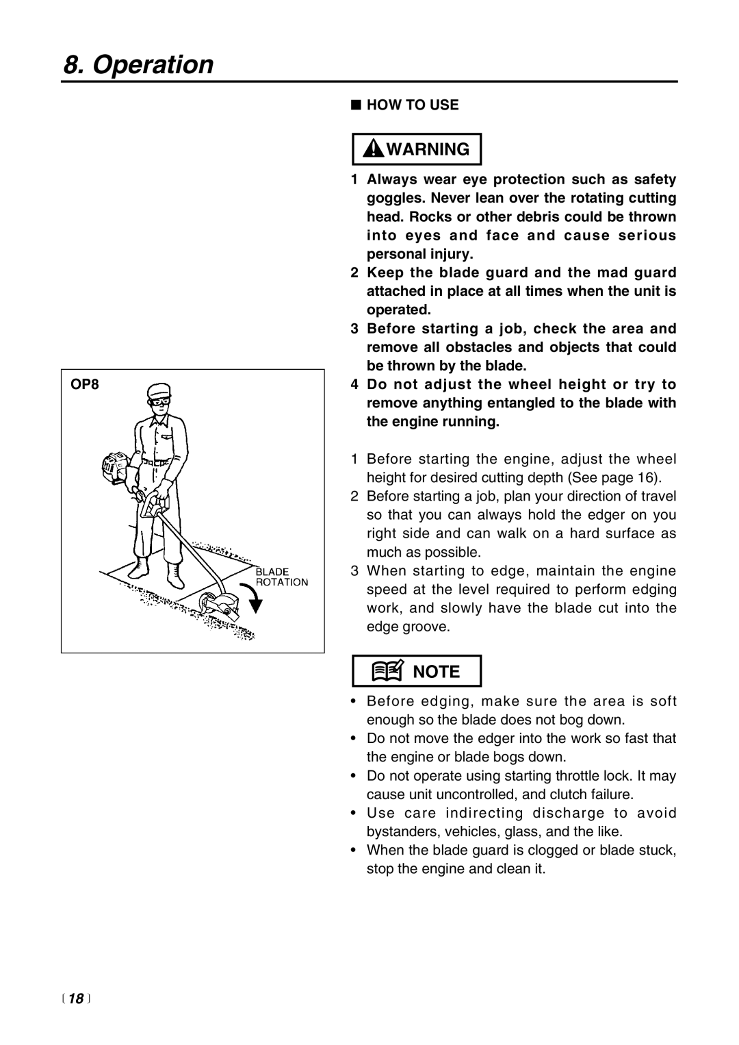 Zenoah HEZ2500F manual OP8 HOW to USE,  18  