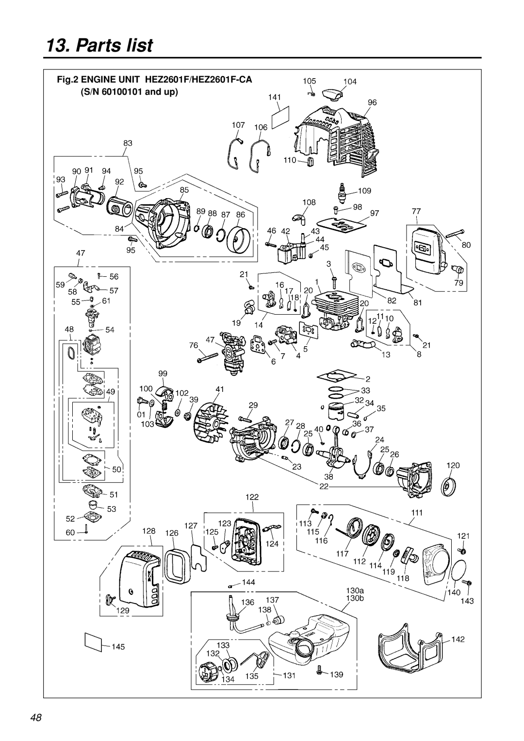 Zenoah manual Engine Unit HEZ2601F/HEZ2601F-CA S/N 60100101 and up 