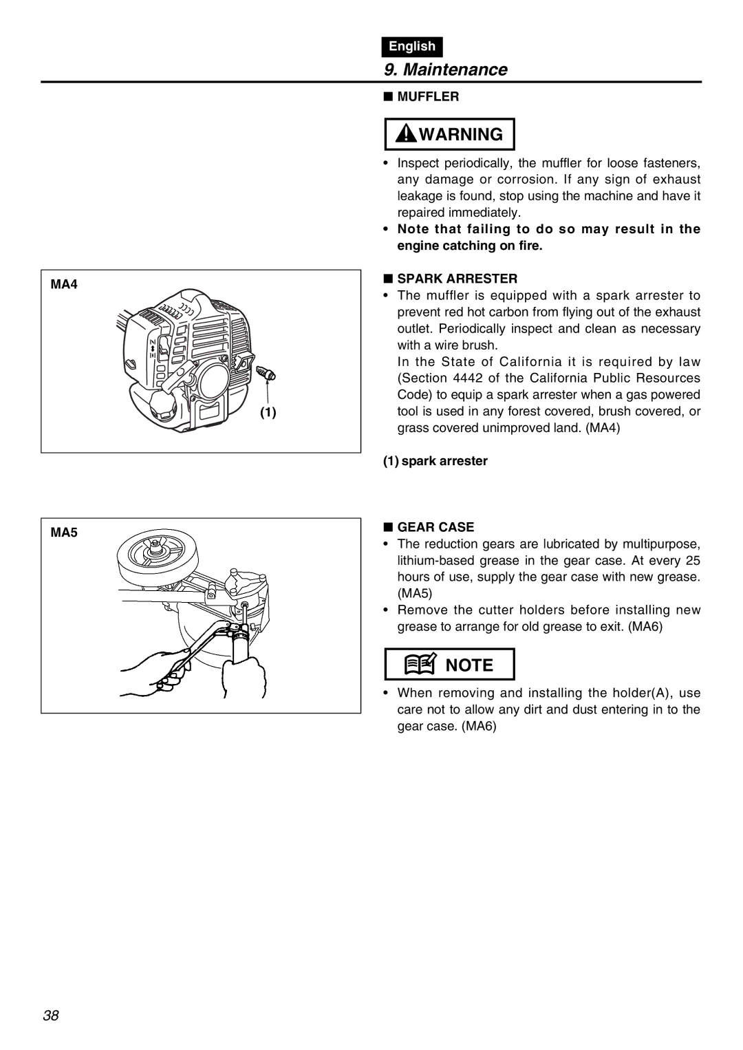 Zenoah HEZ2602S manual Muffler MA4 MA5, Spark Arrester, Spark arrester, Gear Case 