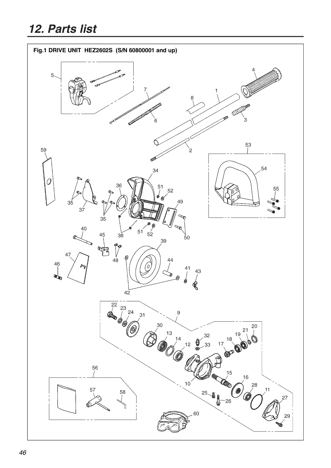 Zenoah HEZ2602S manual Parts list 