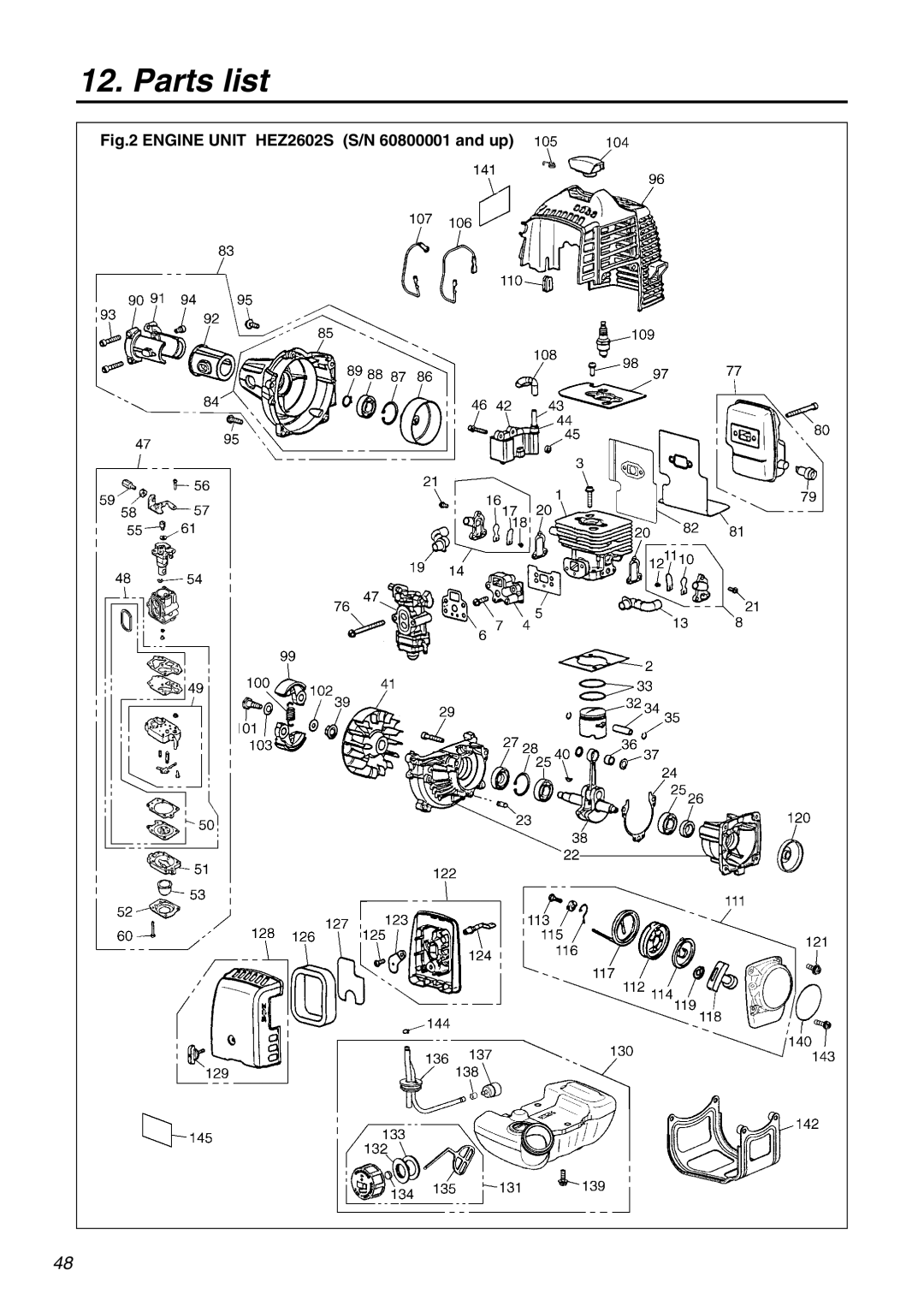 Zenoah manual Engine Unit HEZ2602S S/N 60800001 and up 