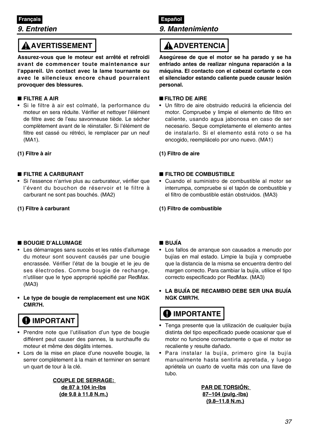 Zenoah HEZ2610F-CA manual Entretien Mantenimiento 