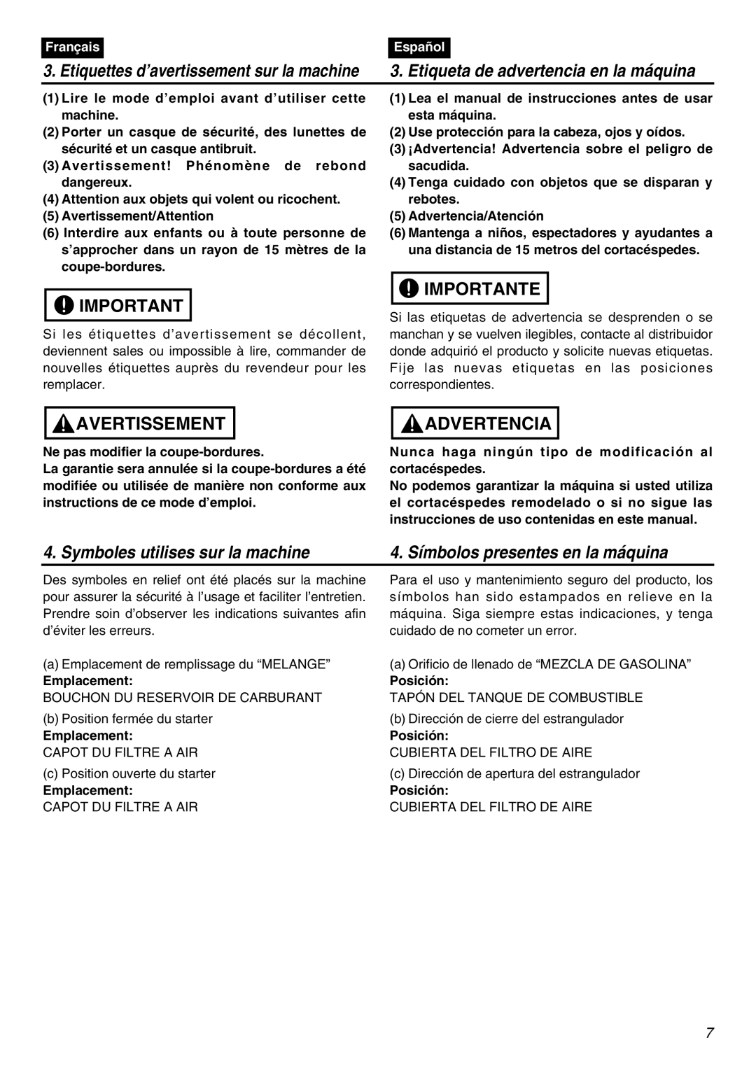 Zenoah HEZ2610F-CA manual Emplacement, Posición 