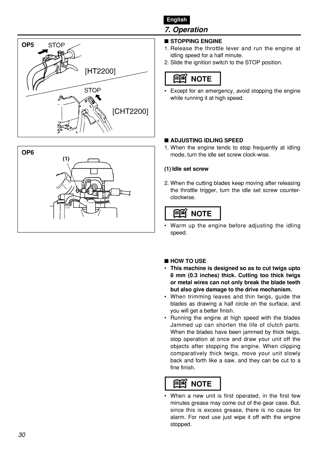 Zenoah HT2200 manual Stopping Engine, Adjusting Idling Speed, Idle set screw, HOW to USE 