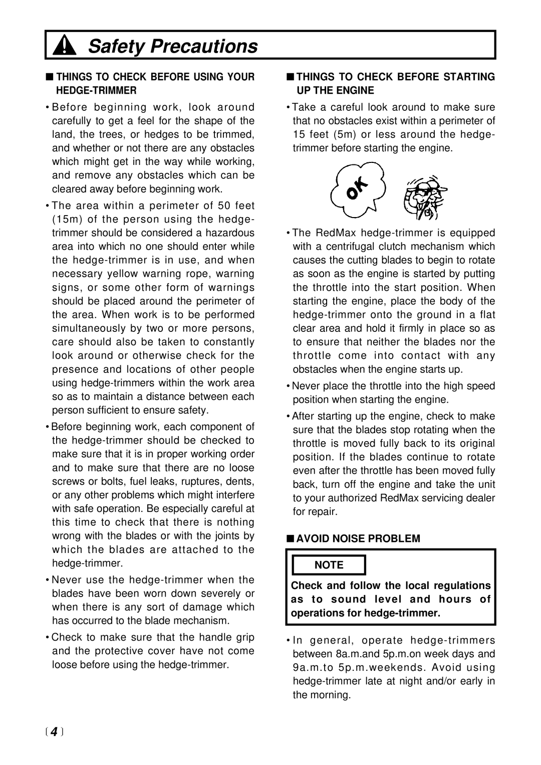 Zenoah CHT2300L, HT2300A Things to Check Before Using Your HEDGE-TRIMMER, Things to Check Before Starting UP the Engine 