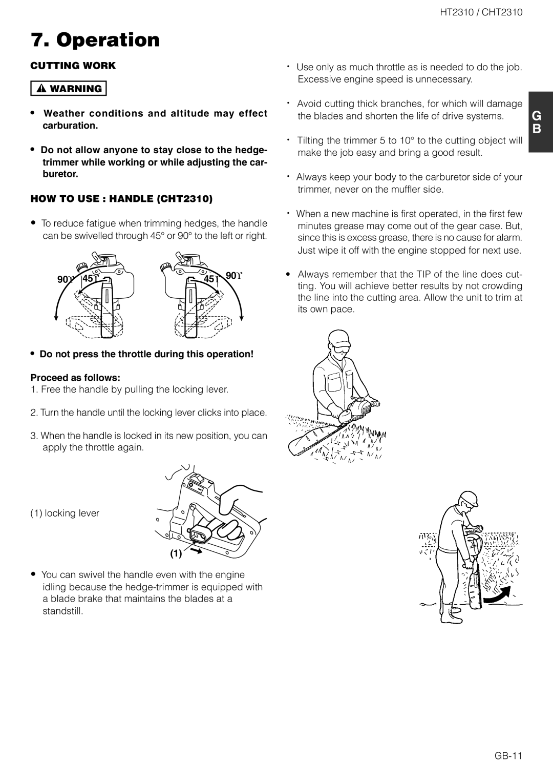 Zenoah owner manual Cutting Work, HOW to USE Handle CHT2310 