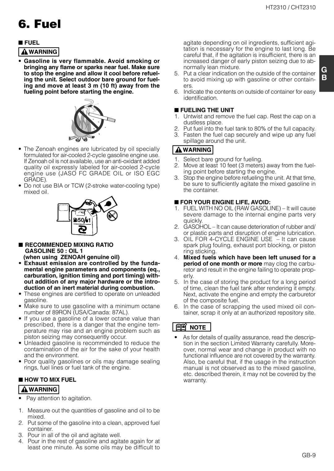 Zenoah CHT2310 owner manual Fuel 