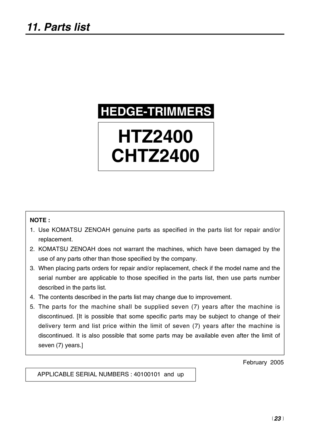 Zenoah CHTZ2400 manual Parts list,  23  