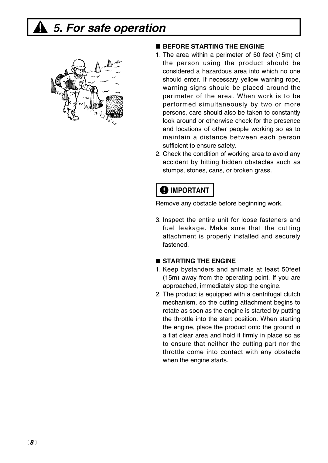 Zenoah CHTZ2400 manual Before Starting the Engine,  8  