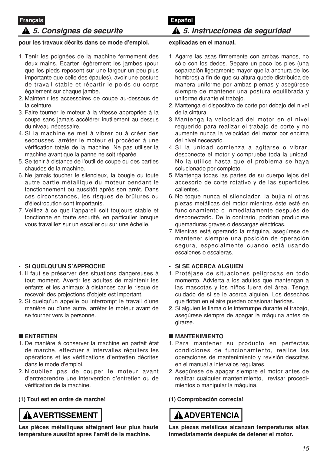 Zenoah CHTZ2401L-CA, CHTZ2401-CA manual Si Quelqu’Un S’Approche, Entretien, SI SE Acerca Alguien, Mantenimiento 