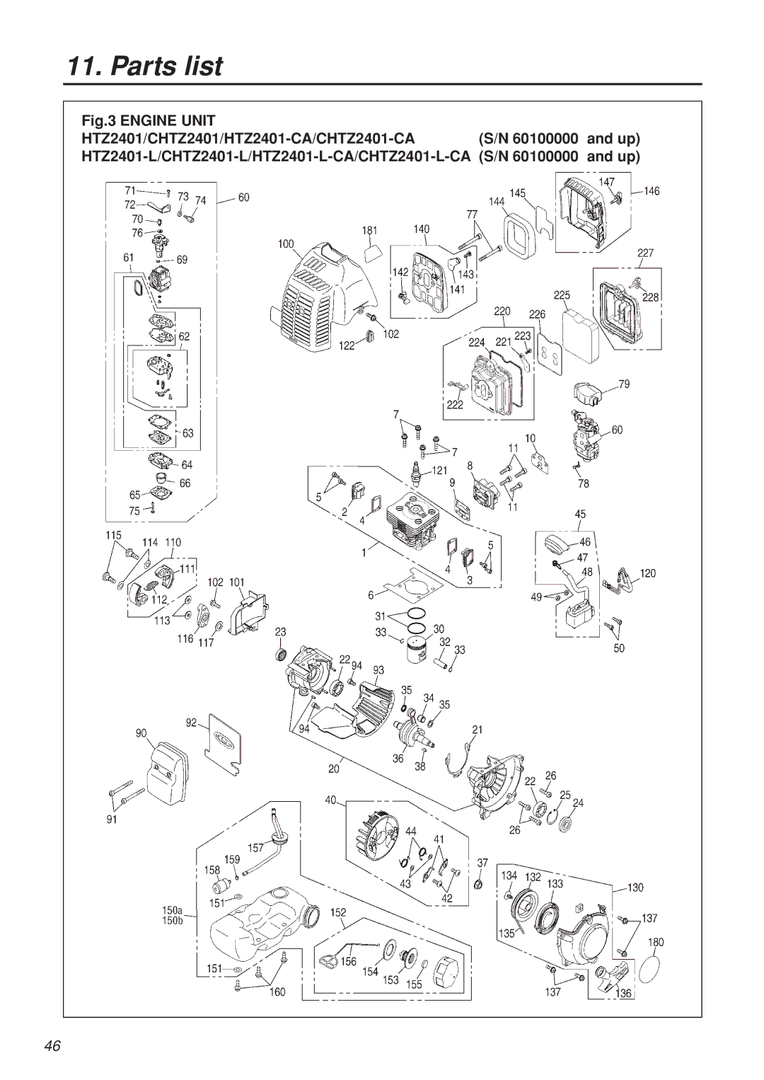 Zenoah CHTZ2401L-CA, CHTZ2401-CA manual Parts list 