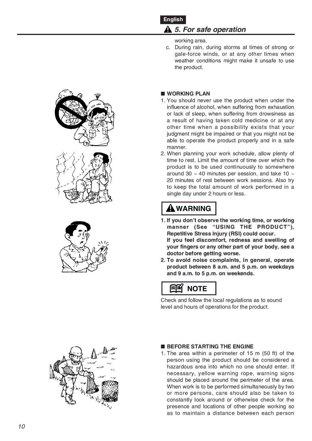 Zenoah HTZ2401-CA, CHTZ2401L manual Working Plan, Before Starting the Engine 