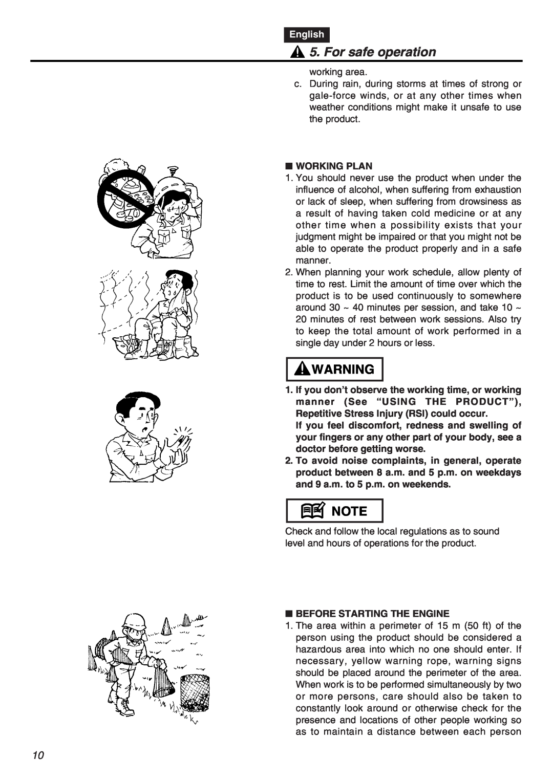 Zenoah HTZ2401-CA, CHTZ2401L manual For safe operation, English, Working Plan 