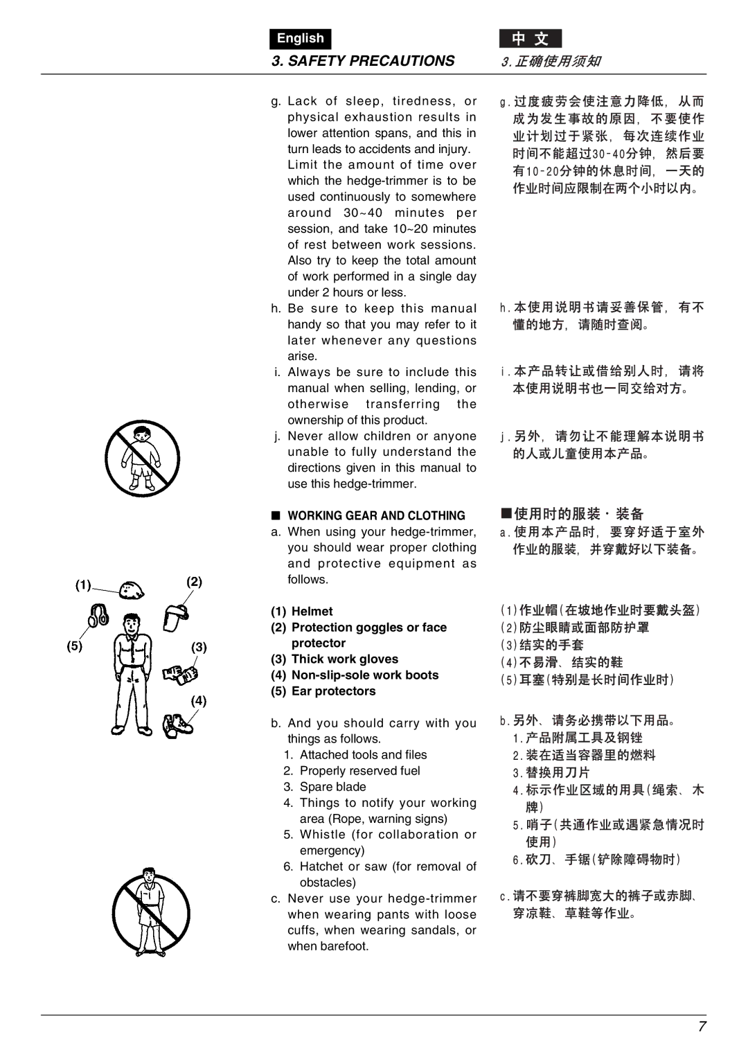 Zenoah HTZ7510, CHTZ6010 owner manual Working Gear and Clothing 