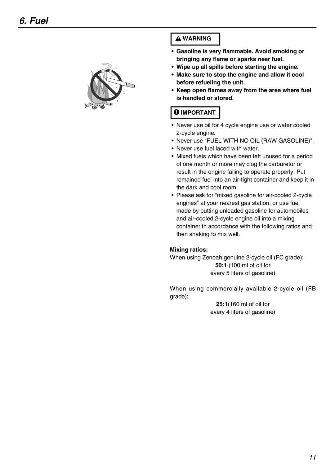 Zenoah KAM-402 owner manual Fuel, Mixing ratios 