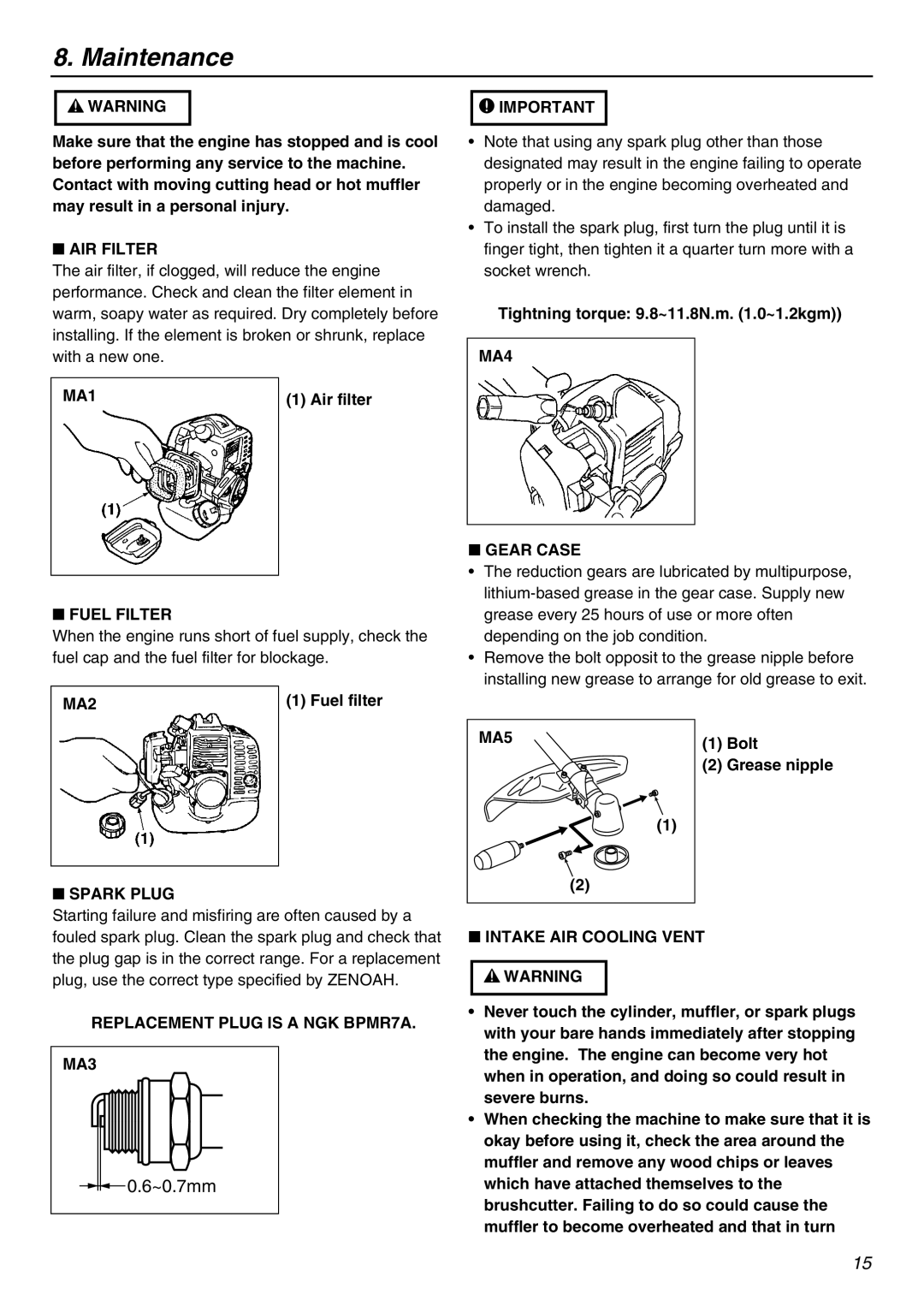 Zenoah KAM-402 owner manual Maintenance 