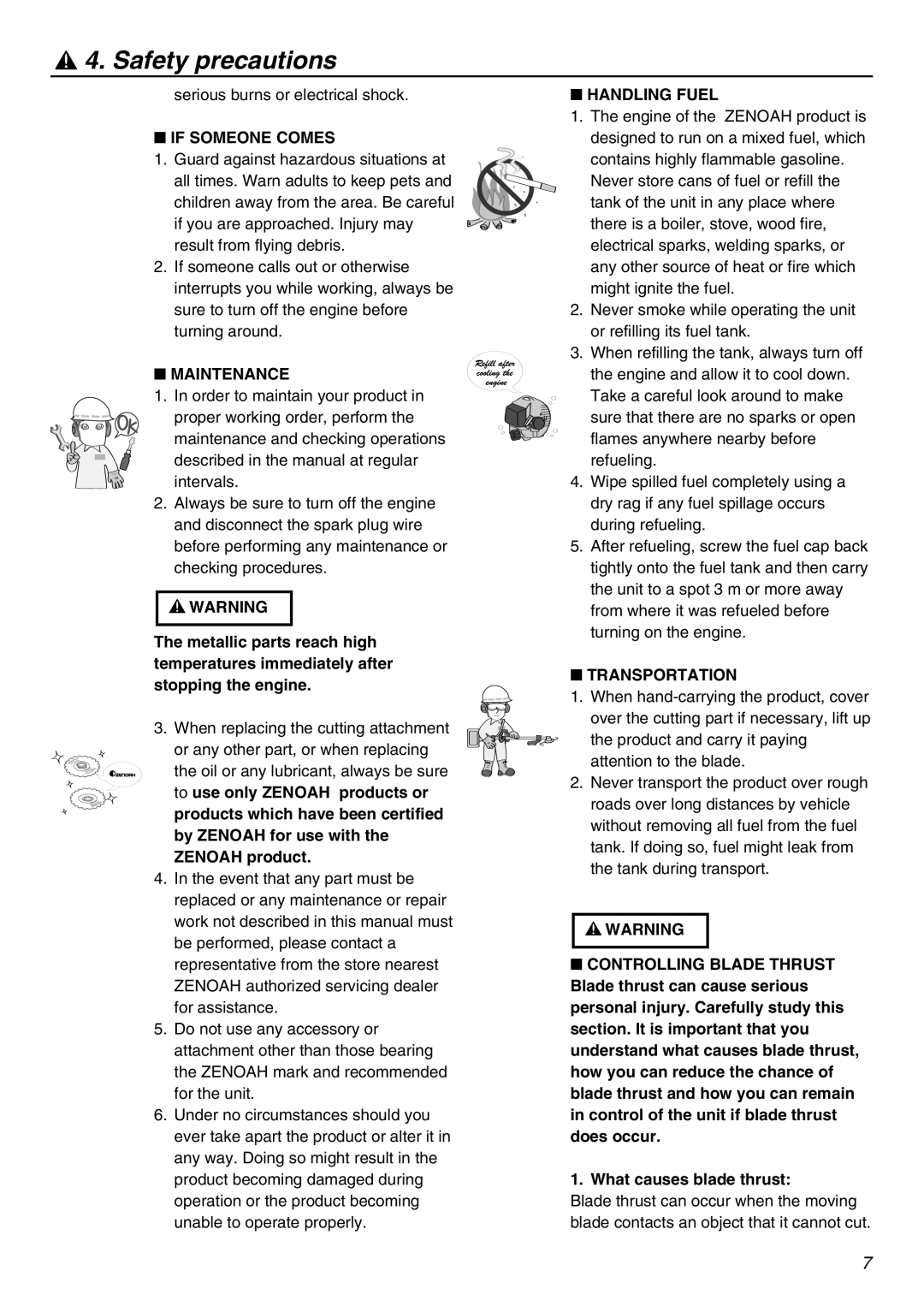 Zenoah KAM-402 owner manual If Someone Comes, Maintenance, Handling Fuel, Transportation 