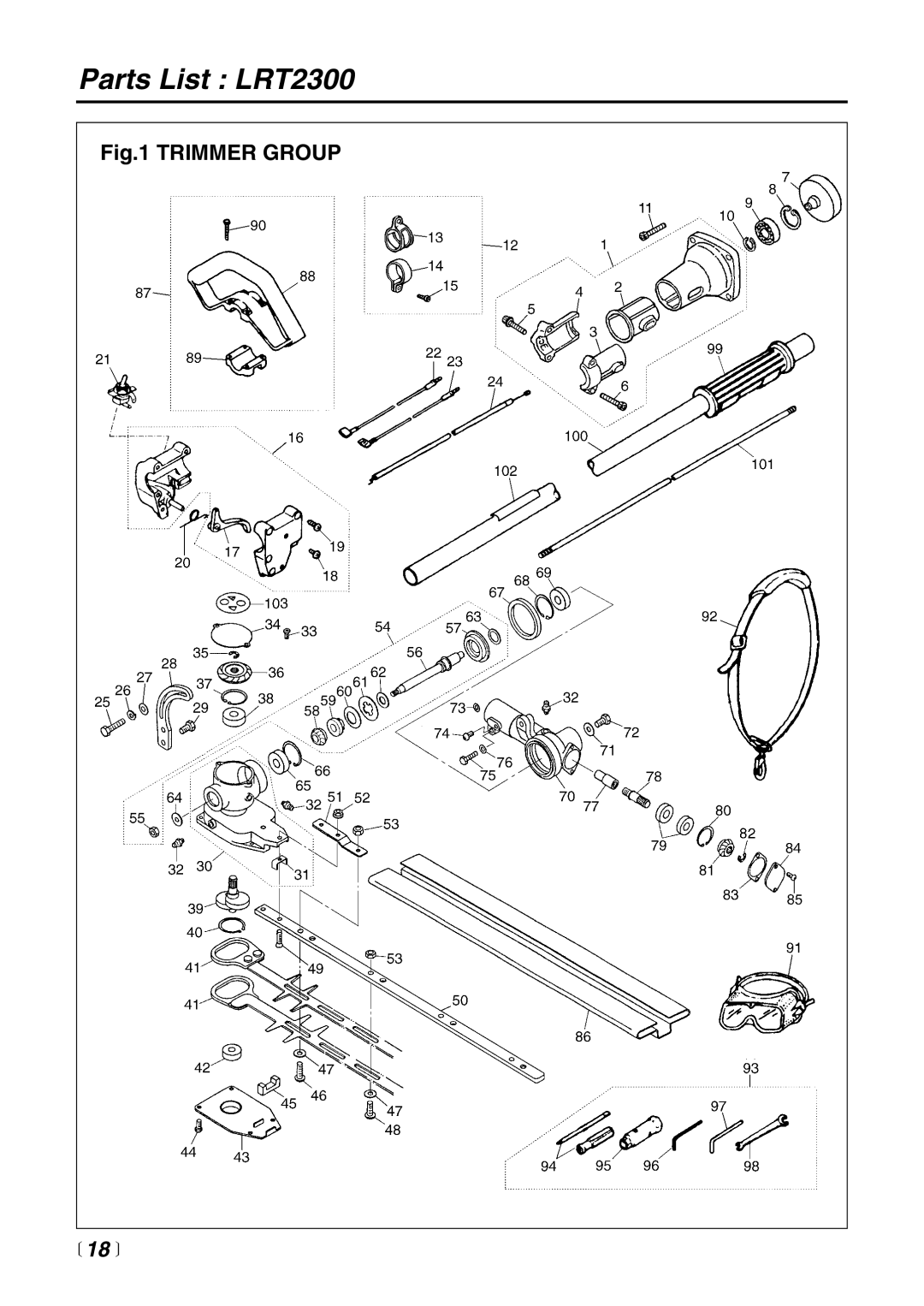 Zenoah manual Parts List LRT2300 