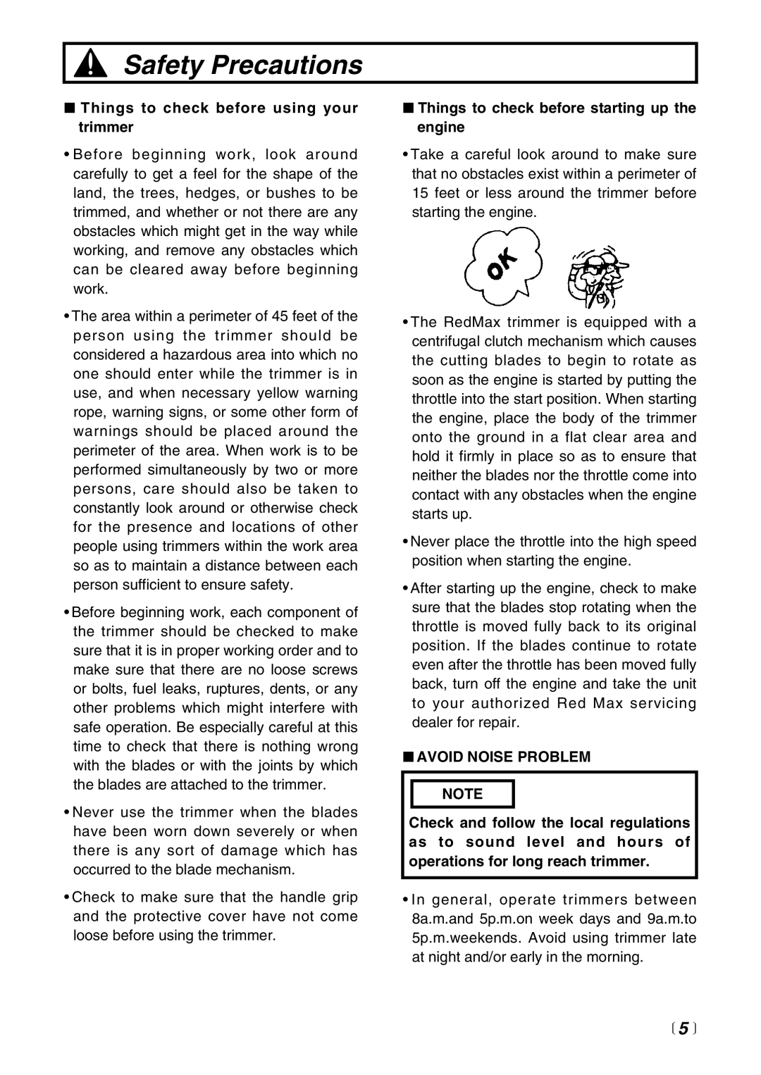 Zenoah LRT2300 manual Things to check before using your trimmer, Things to check before starting up the engine 