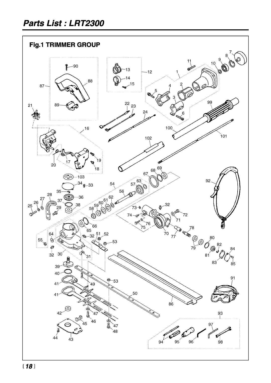 Zenoah manual Parts List : LRT2300, Trimmer Group, 18  