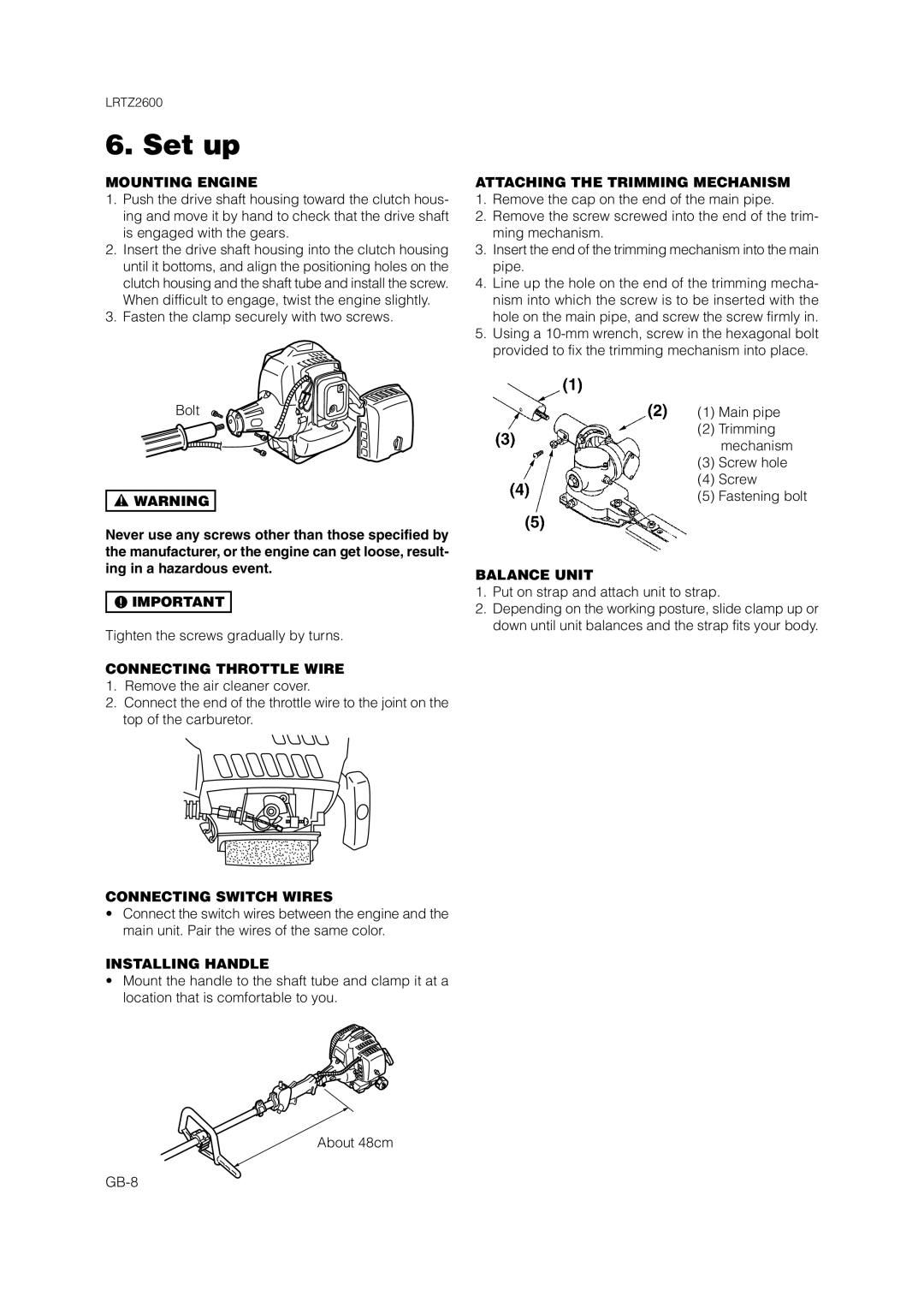 Zenoah LRTZ2600 owner manual Set up 