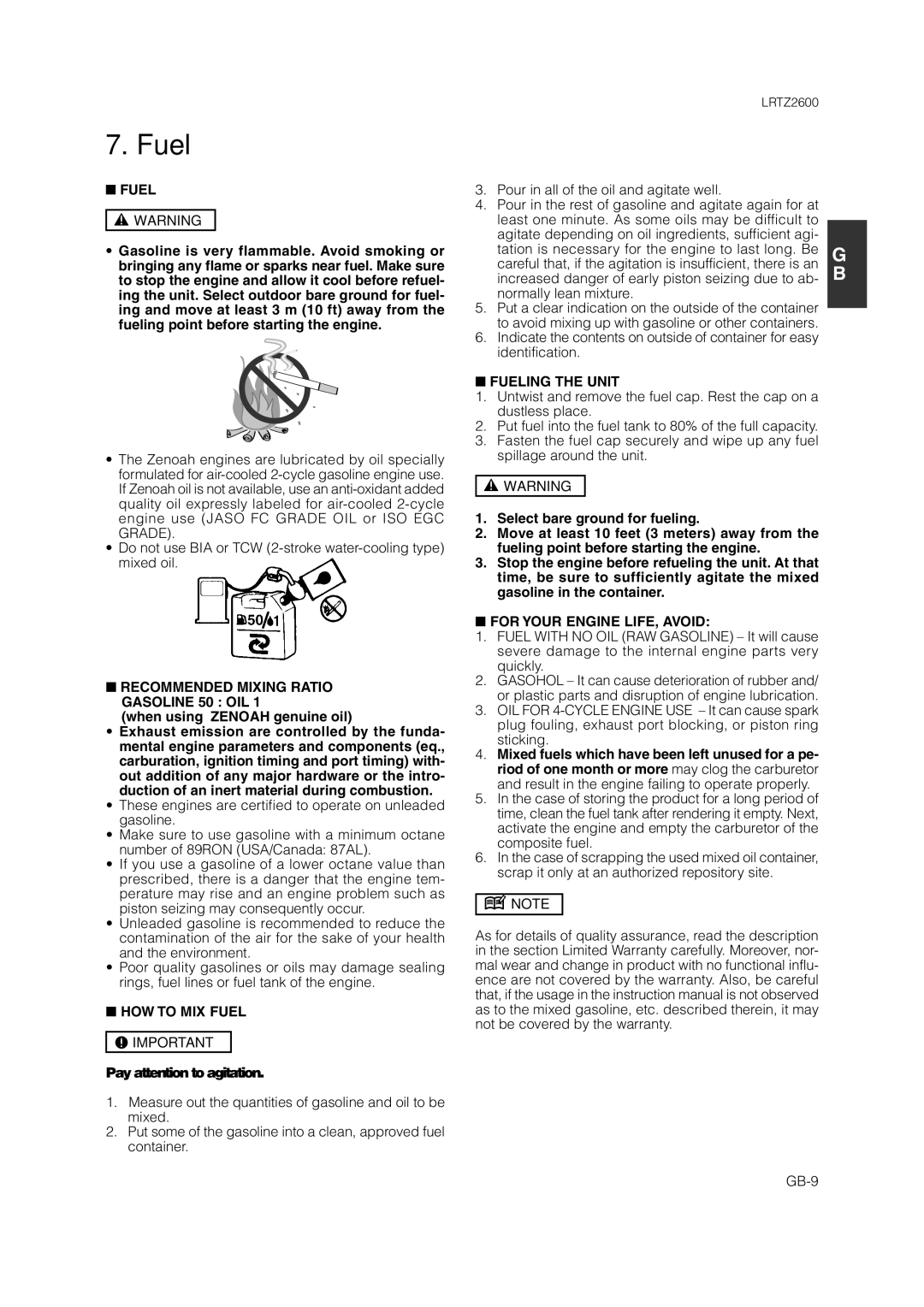 Zenoah LRTZ2600 owner manual Fuel 