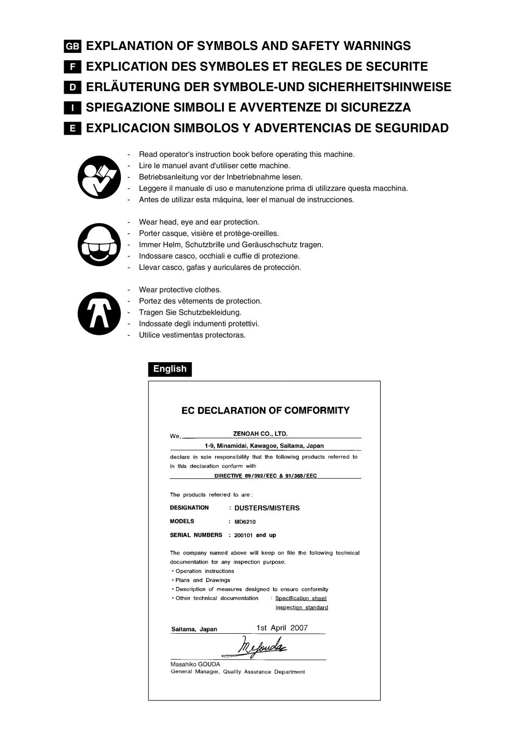 Zenoah MD6210 manual English 